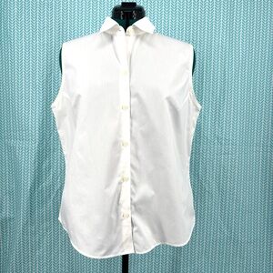 Eddie Bauer Ivory Cotton Wrinkle Resistant Sleeveless Button Down Top, XL